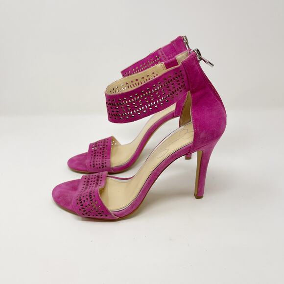 Jessica Simpson 6 Fuchsia Pink Jasper Ankle Strap Sandal Heels Suede Leather - Picture 3 of 12